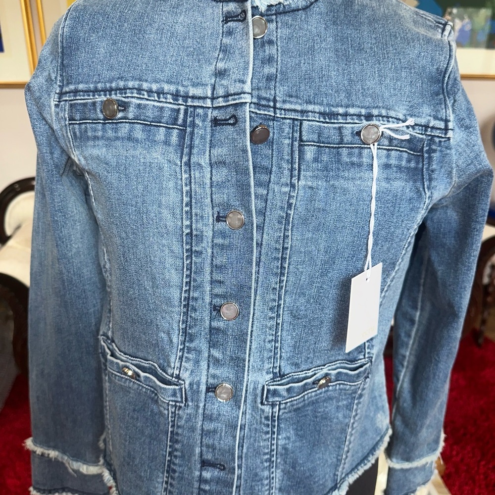 Denim Jacket with Frayed Hem
